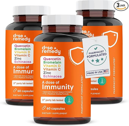 A Dose of Immunity Quercetin with Vitamin C and Zinc, Vitamin D, 500mg Quercetin Bromelain with Echinacea & B Vitamins, Lung Immune Support Supplement 7 in 1 Immune Defense Immunity Booster 180 Count
