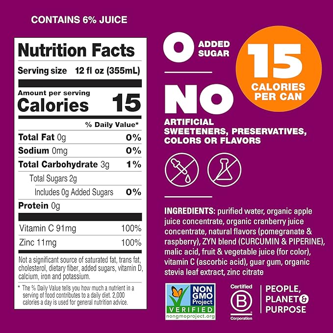 ZYN Turmeric Wellness Drink (24 Pack), Pomegranate Cranberry Flavored Turmeric Curcumin Drink with Black Pepper, No Added Sugar, Low Carb & Low Calorie Drink, Clean Alternative