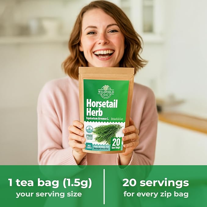 20 Bags Dried Horsetail Herb Tea Shavegrass Cola De Caballo Hierba (Equisetum Arvense) - 20 Count 1.5 g Tea Bags Horsetail Leaf Leaves Herb