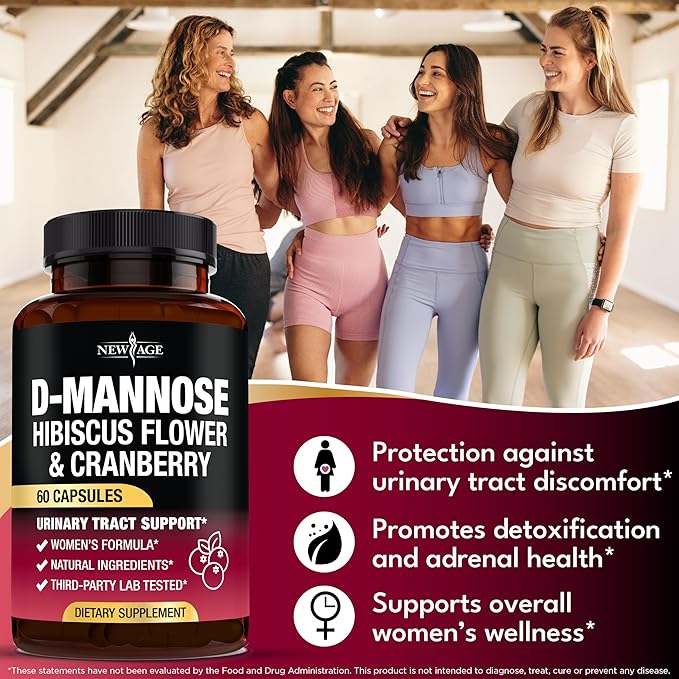 NEW AGE D-Mannose with Cranberry & Hibiscus - High Strength for Urinary Tract Health - Supplement for Women - Bladder, Liver & Microflora Support - Made in USA - Vegan, 180 Capsules