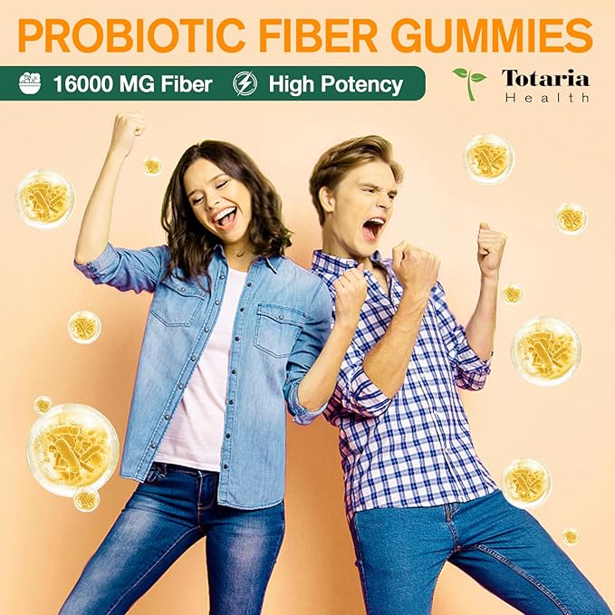 9-in-1 Probiotic Fiber Gummies for Adults Teens 16G Fiber per Serving, Psyllium Fiber Supplement with 5 Billion CFU Bacillus Coagulans, Inulin, ACV for Digestion Gut Immunity - 60 Gummies