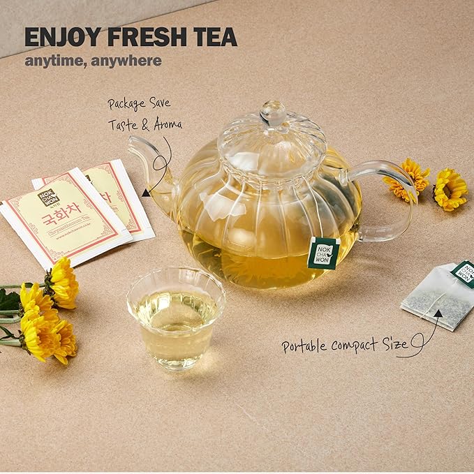 [Nokchawon] Chrysanthemum Tea, Premium Pure Herbal Tea, Caffeine Free, Zero Calories Korean Tea, 20 Count Tea Bags, 0.56oz(16g)
