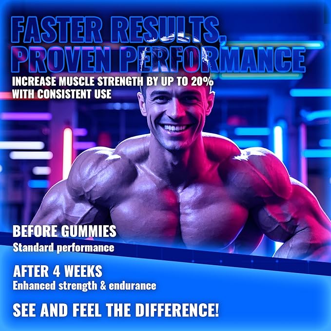 Zipvit Creatine Monohydrate Gummies (5g) – Pre-Workout Energy & Muscle Growth Support for Men & Women | Blueberry Electrolyte Gummies (135 Count)