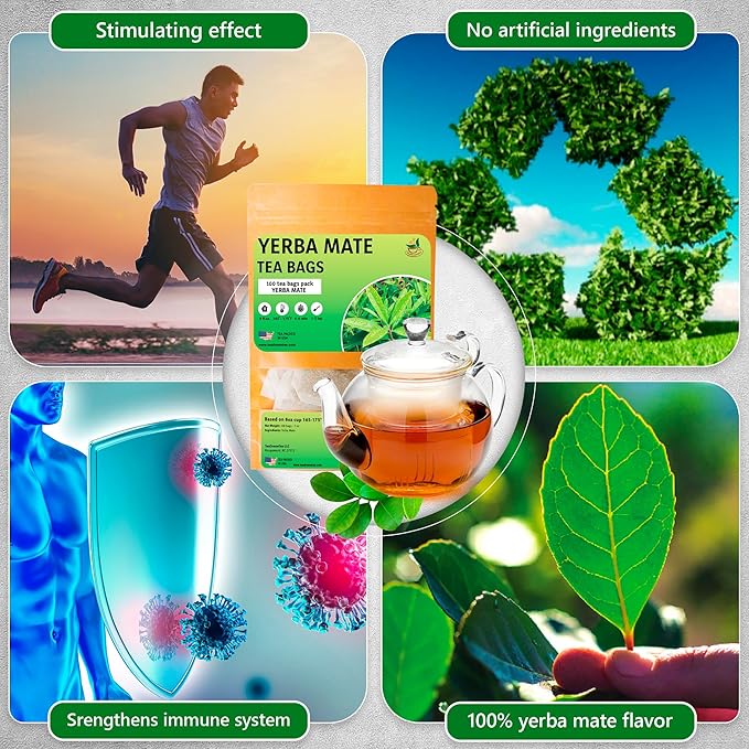 Yerba Mate Tea - Green Cut & Sifted - Unsmoked Energy Boost - 100 Tea Bags - Packed with Nutrients - Your Perfect Coffee Replacement