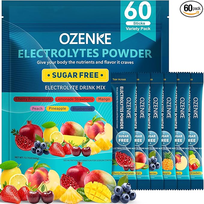 60 Sticks Sugar Free Hydration Packets, Electrolytes Powder Packets, Electrolyte Drink Mix Travel Electrolyte for Rapid Hydration, 6 Flavors