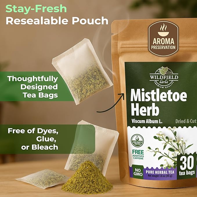 30 Bags Dried Mistletoe Herb Tea (Viscum) - 30 Count 1.5g Tea Bags Mistletoe Herb Muerdago