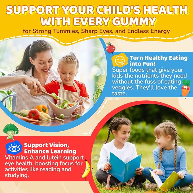 2Pack Probiotics for Kids Teen + Veggie & Fruit Fiber Gummies, with 12 Billion CFU Probiotic, Organic Inulin Prebiotics Fiber, Methyl B12 B6 C for Children's Digestive & Gut, Immune Health, Sugar Free