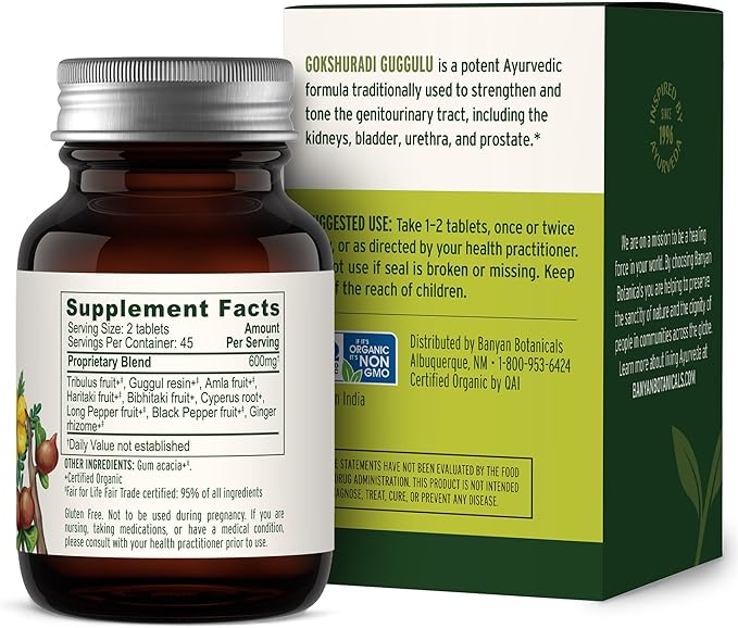 Banyan Botanicals Gokshuradi Guggulu Tablets – Organic Ayurvedic Supplement with Guggulu Resin & Gokshura – Support Urinary Tract Health* – 90 Tablets – Non-GMO Sustainably Sourced Vegan Fair for Life