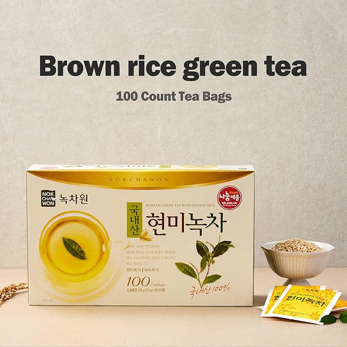 [Nokchawon] Brown Rice Green Tea, Genmaicha, Premium Pure Green Tea, 100 Count, 4.2oz(120g)