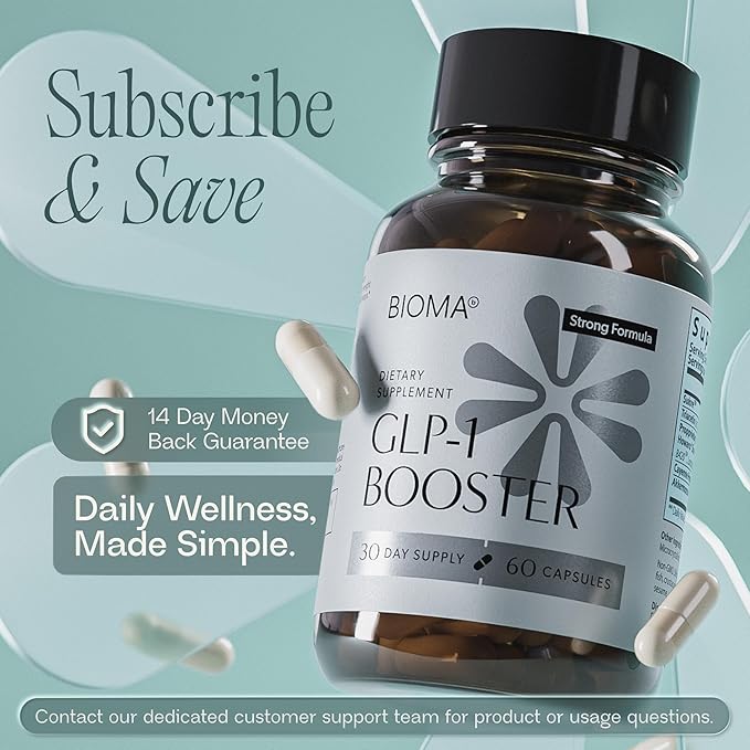 BIOMA GLP-1 Booster - Natural Appetite Control Supplement with Clinically Proven Probiotics, Prebiotics & Postbiotics - Support Weight Management & Satiety, (60 Capsules - 30 Day Supply)