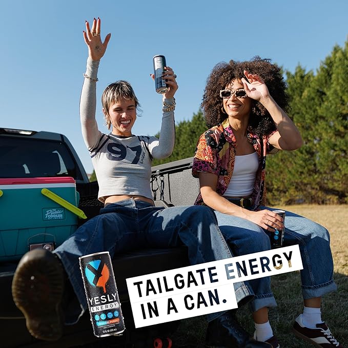 Yesly Energy Drink, Tropical Punch, Naturally Flavored Sparkling Energy Drink With Electrolytes, Magnesium, Potassium, Vitamin C, B6 & B12, Natural Caffeine From Green Tea, 12 Fl Oz Cans, 12 Pack