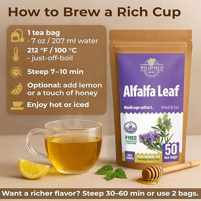 50 Bags Alfalfa Leaf Alfalfa Herb Tea (Medicago Sativa) - 24 Count 2g Tea Bags