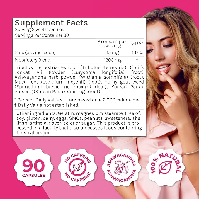 ZENZSUAL Libizenzs – Plant-Based Energy Support Supplement for Women – Caffeine-Free with Maca Root, Ashwagandha & Ginseng – Supports Daily Stamina, Focus & Well-Being – 90 Vegan Capsules