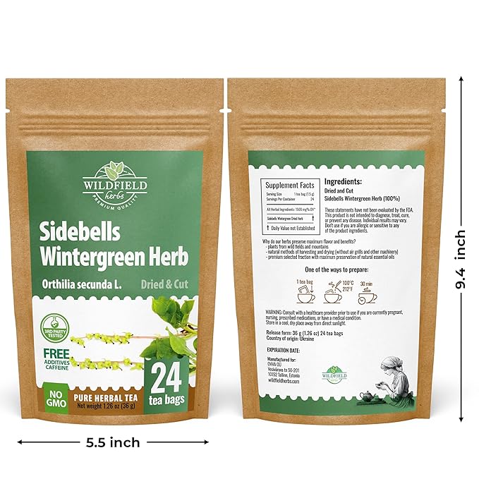 24 Bags Dried Cut Sidebells Wintergreen Herb Tea (Orthilia Secunda) - 24 Count 1.5g Tea Bags One-Sided Wintergreen Orthilia (Peralito)