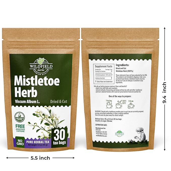 30 Bags Dried Mistletoe Herb Tea (Viscum) - 30 Count 1.5g Tea Bags Mistletoe Herb Muerdago