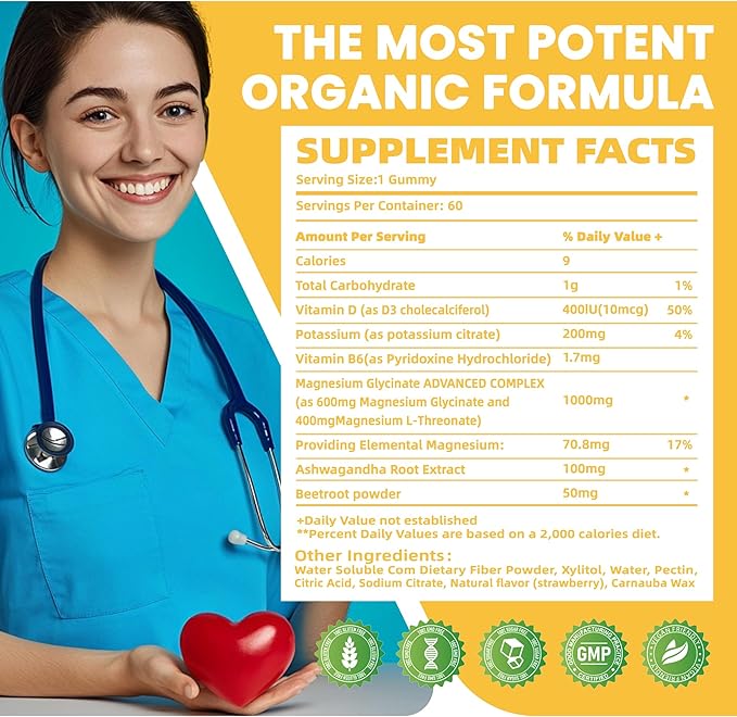 Potassium Magnesium Gummies,Potassium Supplement w/Ashwagandha,High Absorption Magnesium Glycinate,B6,D3,Potassium Citrate for Leg Cramps,Muscle,Electroyte for Adults Kids,Sugar-Free, 120 Gummies