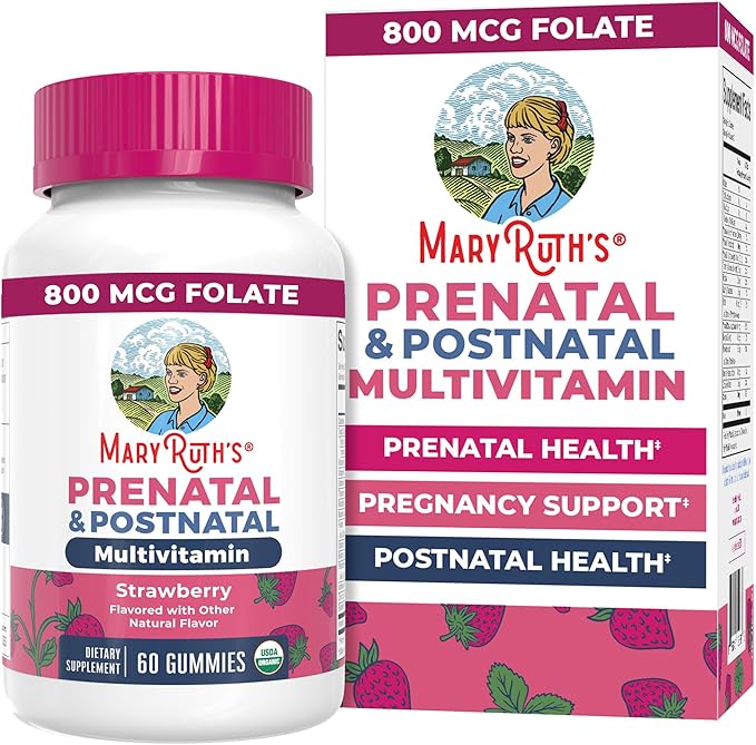MaryRuth Organics Prenatal Vitamins for Women | USDA Organic Prenatal Gummies | Postnatal Vitamins for Women Breastfeeding | Methylfolate 800 mcg DFE | Iodine | Vegan | Non GMO | 30 Servings