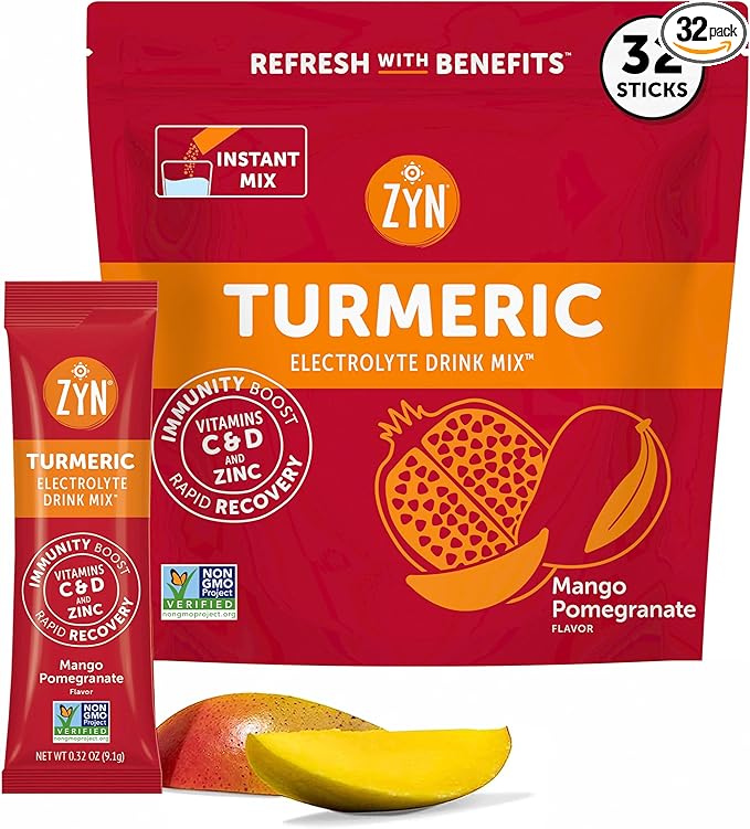 ZYN Electrolyte Drink Mix Hydration Packets, Mango Pomegranate Electrolytes Powder, Pack of 32