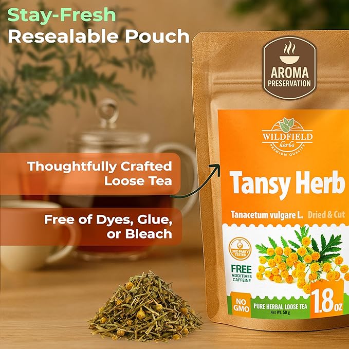 1.8 oz. Pishma Tea Tansy Flowers Herbal Tea (Tanacetum Vulgare L.) - 50g Dried Cut Tansy Flowers Herb