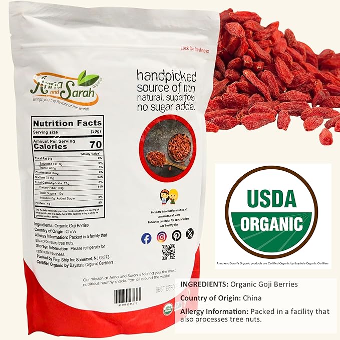 Anna and Sarah Organic Dried Goji Berries, 2 Lbs in Resealable Bag