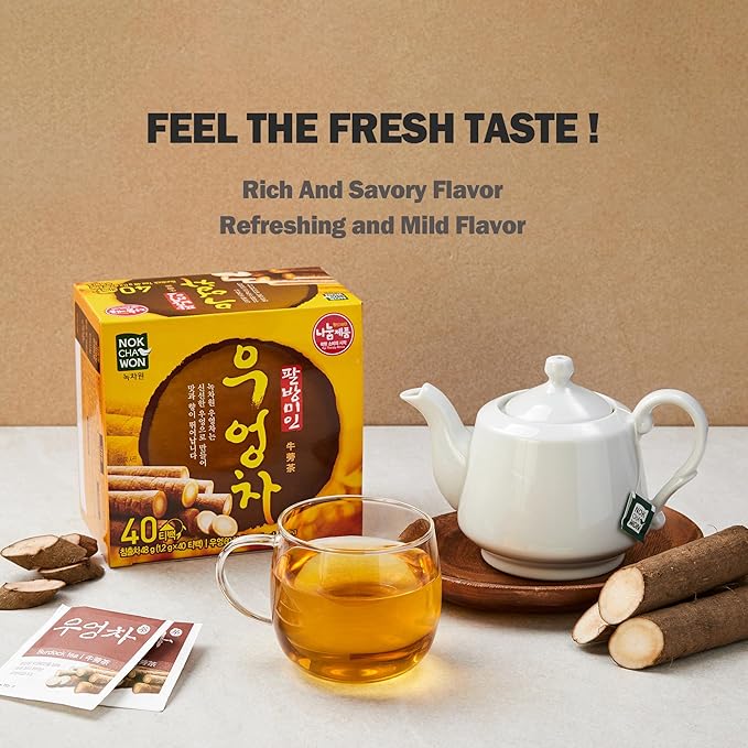 [Nokchawon] Burdock Root Tea, Burdock Tea, Pure Ingredient Herbal Tea from Korea, for Stocking Stuffers and White Elephant Gifts, 40 Count Tea Bags, 1.69oz(48g)
