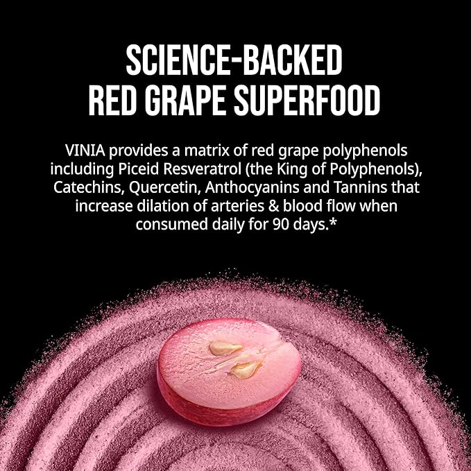 VINIA Superfood Daily Chews 2X Formula – Red Grape Chews Made with Real Piceid Resveratrol for Heart Health, Nitric Oxide, Physical Energy, Alertness, Blood Flow, Kosher, Non-GMO – 30 Ct