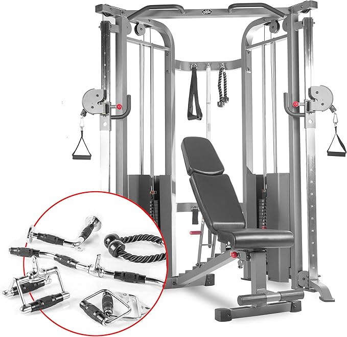 XMARK Functional Trainer with Dual Weight Stacks, All-in-One Cable Machine & Crossover for Full Body Strength Training at Home or Garage Gym