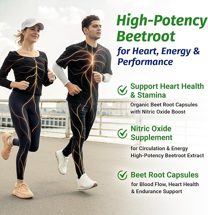 1 Body Beet Vital, Organic Beetroot Capsules for Circulation, Energy, & Stamina, Nitric Oxide Booster Beets Supplements with 1360mg Beetroot Extract, Vegan, Non-GMO - Beet Root Supplements, 60 Count