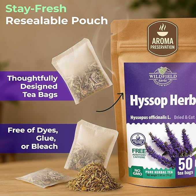50 Bags Hyssop Dried Herb Hyssop Tea Herbal (Hyssópus Officinális) - 50 Count 1.5 g Tea Bag Herb Hyssops Hissop Hysopp Hisopo