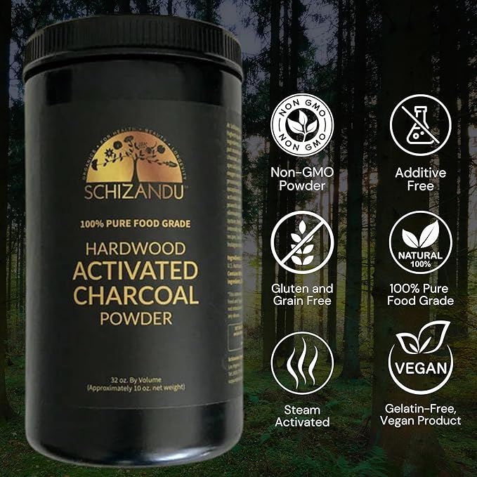 Activated Hardwood Charcoal Powder by Schizandu Vegan 100% | Supports Skin, Body, Teeth Whitening 2-Packs