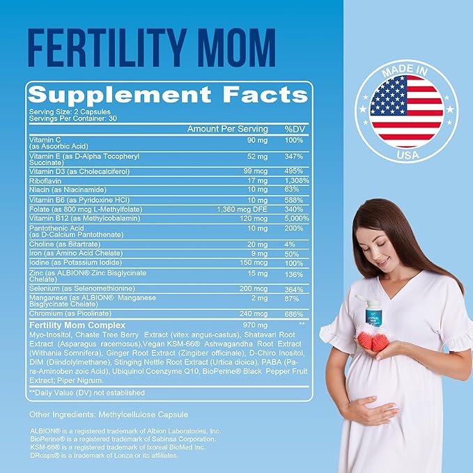 YOU'RE NATURAL Conception Fertility Vitamins for Women - Prenatal Vitamins - Myo-Inositol, D-Chiro Inositol & Folate, Regulates Cycle, Aid Ovulation, Hormonal & Ovarian Support, Vitex, 30 Day Supply