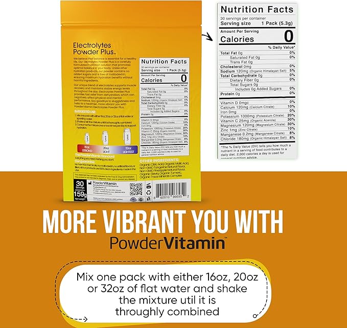 PowerVitamin Electrolytes Powder Packets - Tangerine Pineapple - Keto Electrolytes for Daily Energy - Hydration Powder with 1000mg Potassium, 120mg Magnesium, Zero Calories - 30 Hydration Packets