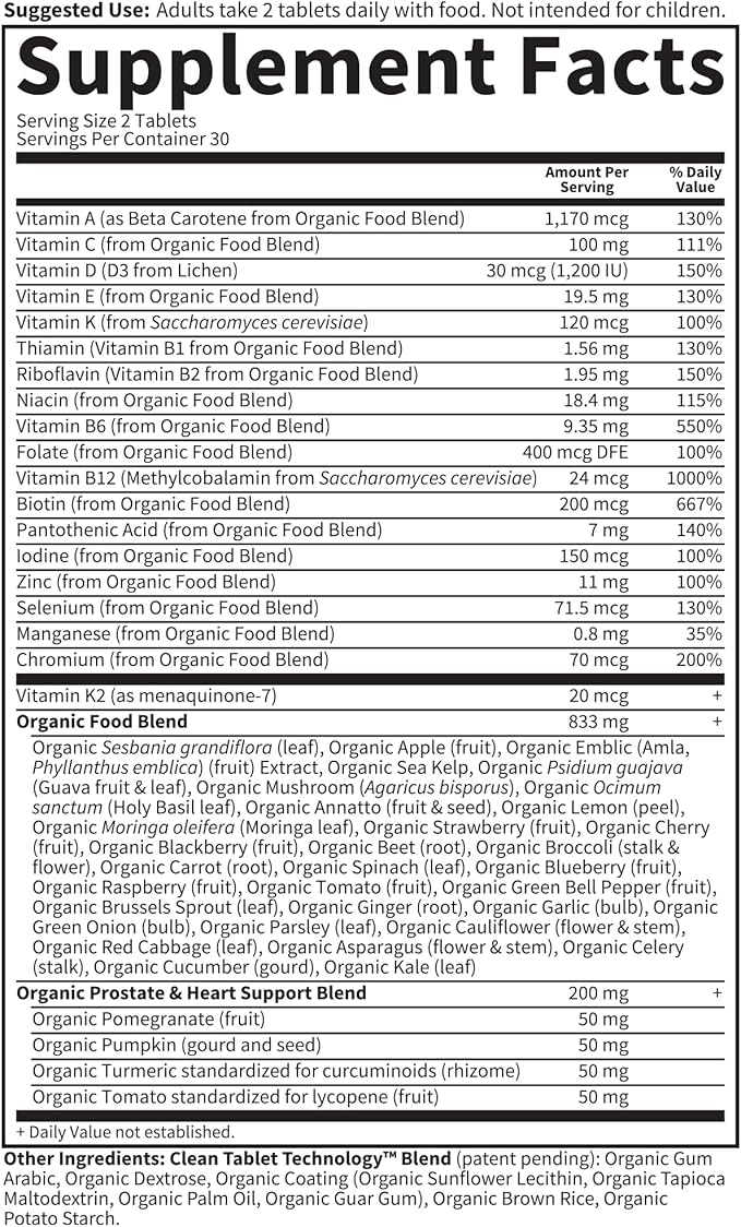 Garden of Life Organics Whole Food Multivitamin for Men 40+, 60 Tablets, Vegan Mens Multi for Health, Well-Being Certified Organic Whole Food Vitamins, Minerals for Men Over 40, Mens Vitamins