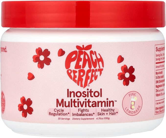 Peach Perfect Inositol Powder Multivitamin, Pink Lemonade Flavor – 4g Myo & D-Chiro Inositol, DIM, Zinc, Magnesium Glycinate, Vitamin D3 – Supports Women’s Health, Cycle, Energy, 30 SVG