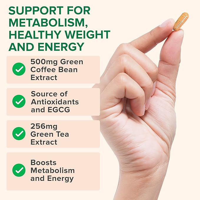 Zenwise Health EGCG Green Tea Extract Capsules with Coffee Bean Extract - 50% EGCG + 98% Polyphenols Supplement - Green Tea Pills for Skin and Heart Support + Brain Health and Memory Boost - 60 Count