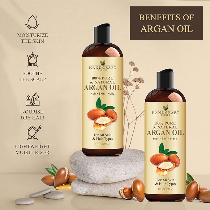 Handcraft Blends Moroccan Argan Oil - 8 Fl Oz - 100% Pure and Natural - Premium Grade Carrier Oil for Skin and Hair - Hair and Body - Massage - Cold-Pressed