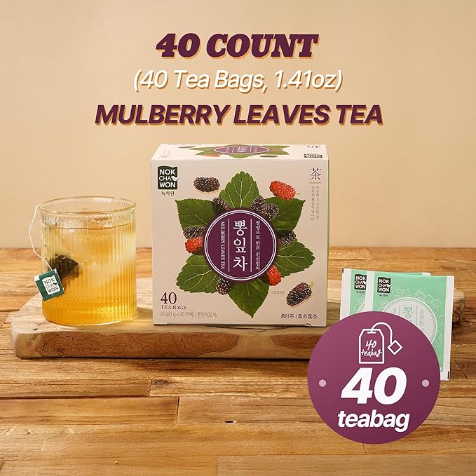 [Nokchawon] Mulberry Leaf Teabags – Naturally Caffeine-Free Mulberry Herbal Tea, 40 Tea Bags, 48g (1.69oz)
