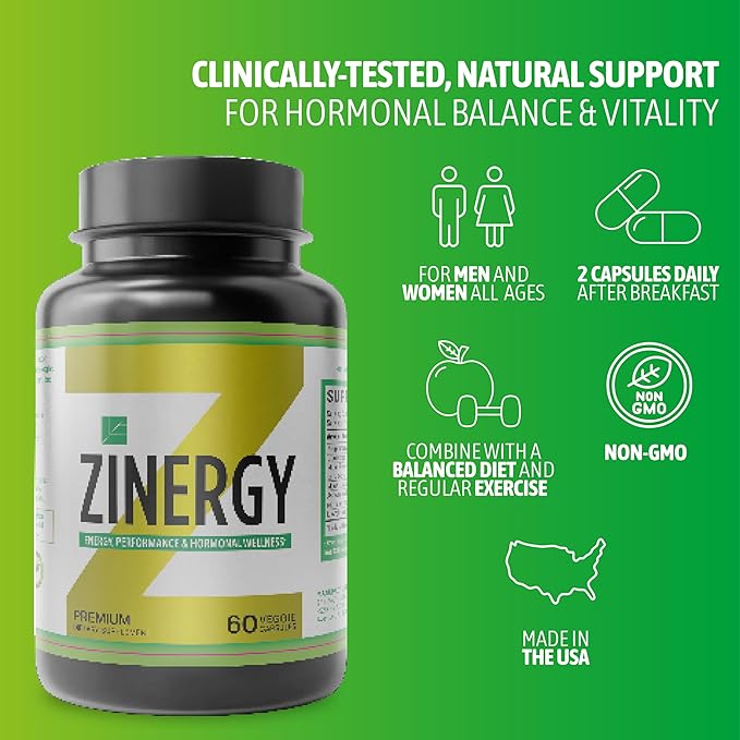 Dr. Zisman ZINERGY Natural Energy & Vitality Support – All-Natural Formula for Men and Women – Enhances Energy Levels & Hormonal Balance – 60 Premium Capsules