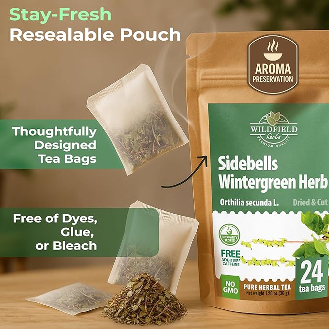 24 Bags Dried Cut Sidebells Wintergreen Herb Tea (Orthilia Secunda) - 24 Count 1.5g Tea Bags One-Sided Wintergreen Orthilia (Peralito)