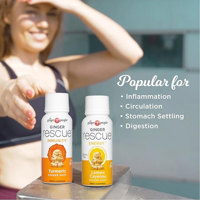 The Ginger People Ginger Rescue Turmeric Shots - Immunity Boosting, Caffeine Free Energy, Digestive Heath, Turmeric, 2 Fl Oz (Pack of 12)