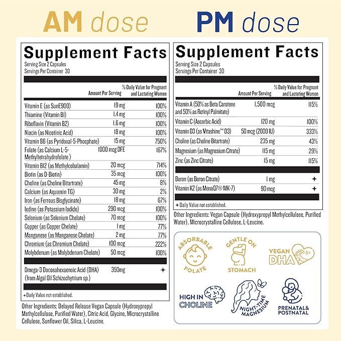 Legendairy Milk Dynamic Duo® Prenatal 2-in-1 Prenatal Vitamins for Women - Morning & Night Prenatal Vitamins with DHA and Methylated Folate - 25 Vitamins & Minerals for Every Stage, 30 Day Supply