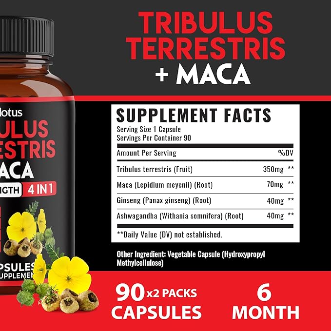 Zolotus 2 Packs Tribulus Terrestris with Maca Root Ashwagndha Root, Panax Ginseng - 6 Months Supply