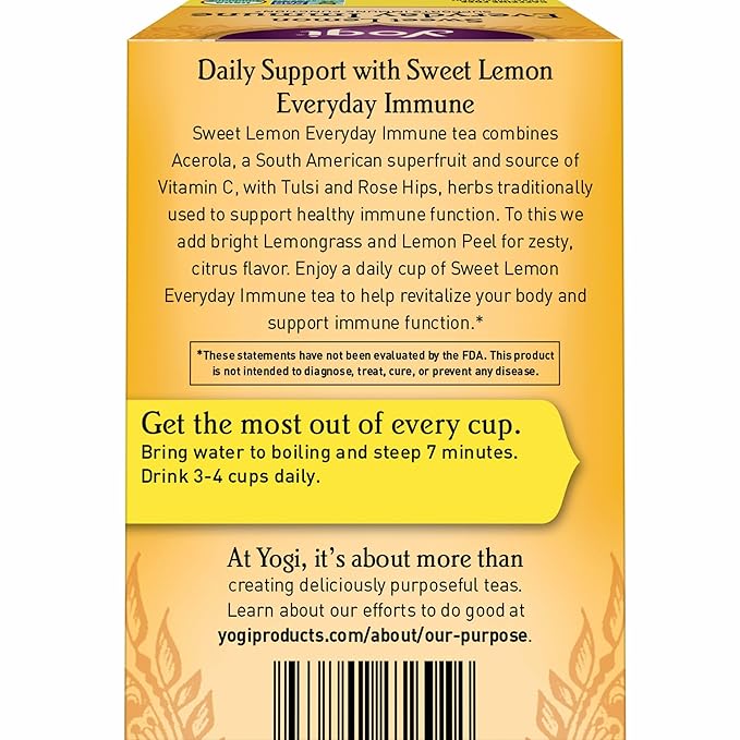 Yogi Tea Sweet Lemon Everyday Immune Tea - 16 Tea Bags per Pack (6 Packs) - Daily Immune Support Tea - Delicious Lemon Tea Bags - Includes Tulsi, Lemongrass, Rose Hip, Lemon Peel & More