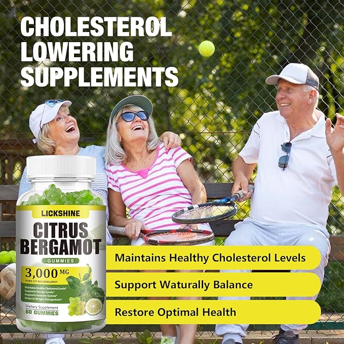 2 Pack 3000MG Citrus Bergamot Gummies - Citrus Bergamot Extract Cholesterol Lowering Supplement for Immune Support Anti-Aging, Hight Cholesterol Sugar-Free Vegan Lime Flavor 120 Cts