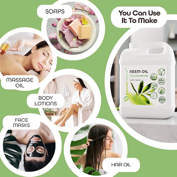 Organic Neem Oil for Skin and Hair Need Oil 100% Pure Cold Pressed for Essential Oil Mixing Neem Oils for Plants Neem Cake Massage Oil Neems Spray for Indoor Plants 32 oz