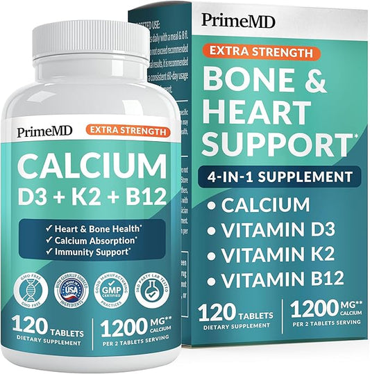4-in-1 Calcium 1200 mg With Vitamin D3 Supplements for Women and Men - Calcium Extra Strength with Vitamin D3 K2 5000 IU Supplement,1200 mg per serving -Free - Vegan-Friendly (120 count) (Pack of 1)