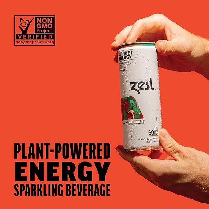Zest Clean Energy Drink – Pomegranate Mint – 150mg Caffeine + 100mg L-Theanine – Natural Focus & Concentration Boost – Healthy Energy Drink 12oz Can 12 Pack – Low Sugar, No Artificial Sweeteners