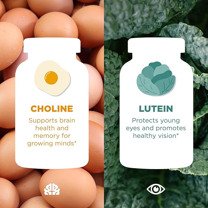 Hyland's Kids Multivitamin + Brain & Eye Health, Sugar Free Natural Mixed Berry Flavored Gummies with Choline, Lutein & Omegas, 60ct Bottle