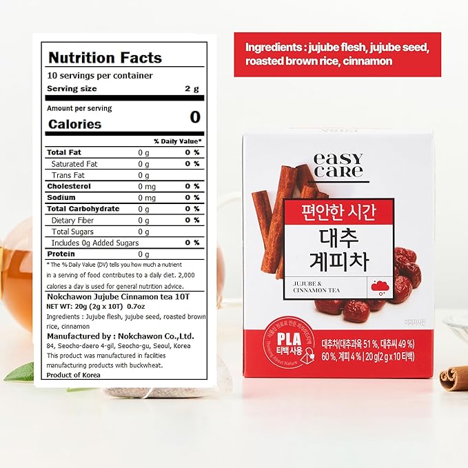 [Nokchawon]Jujube Cinnamon Herbal Tea – Caffeine-Free Korean Tea with Sweet & Spicy Notes, 10 Tea Bags, 0.71 Oz