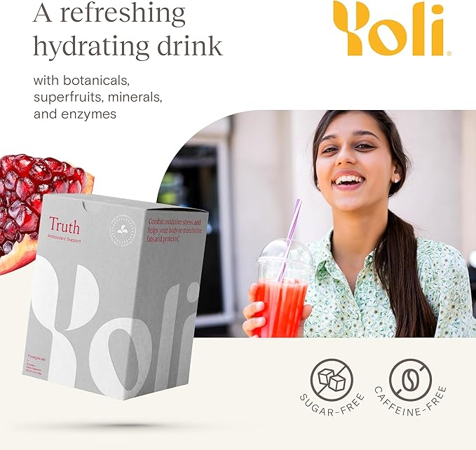 Yoli® Truth Antioxidant and Immune Support Supplement with Vitamin C, Botanicals, Superfruits, and Minerals - Pomegranate, 30 Packets